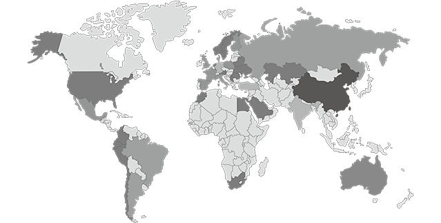 Greyscale world map highlighting the countries where the Uniarc Group has distribution.